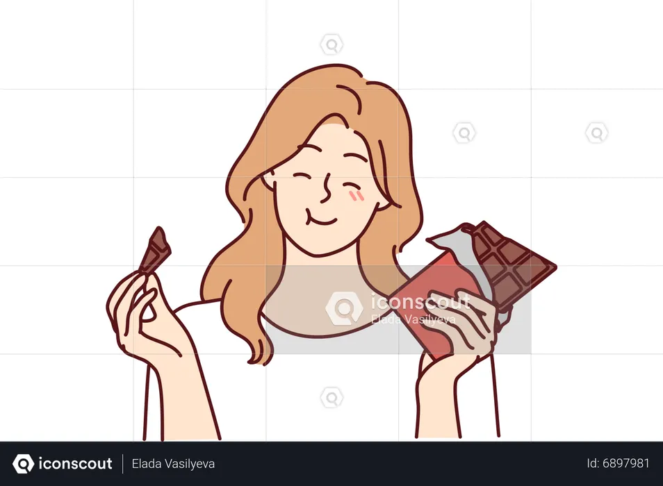 Jeune fille mangeant du chocolat  Illustration