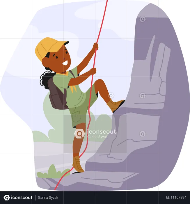 Jeune fille scout faisant de l'escalade  Illustration