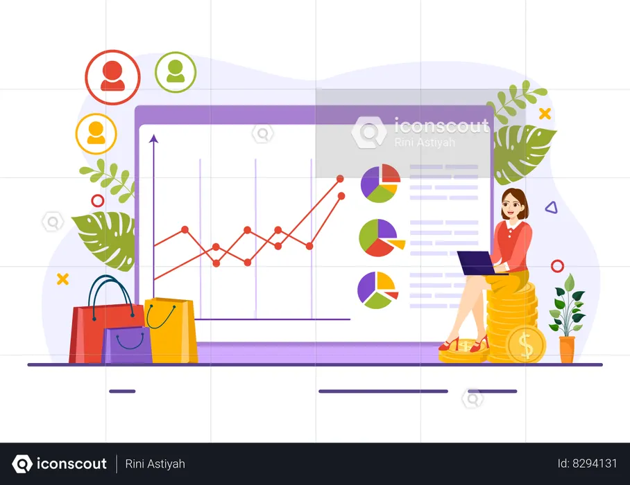 Jeune fille travaillant sur l'analyse des ventes  Illustration