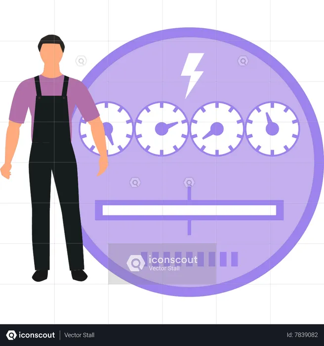 Jeune garçon debout près du compteur d'électricité  Illustration