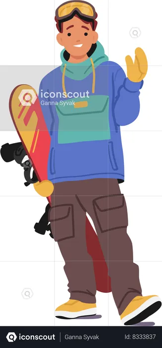 Jeune garçon snowboarder  Illustration