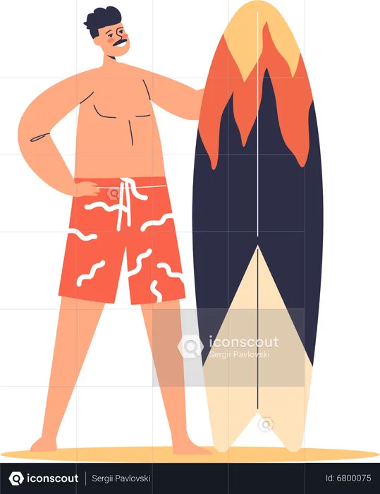 Jeune homme avec planche de surf  Illustration