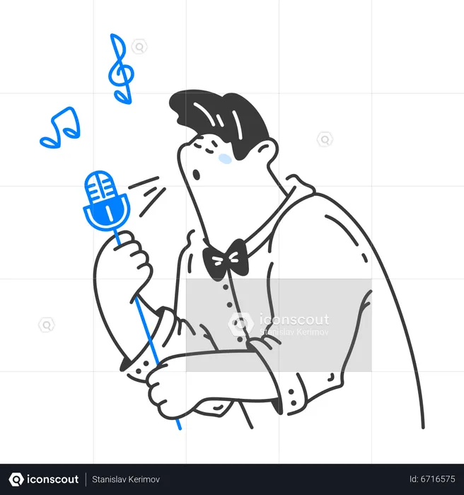 Un jeune homme chante dans un microphone  Illustration