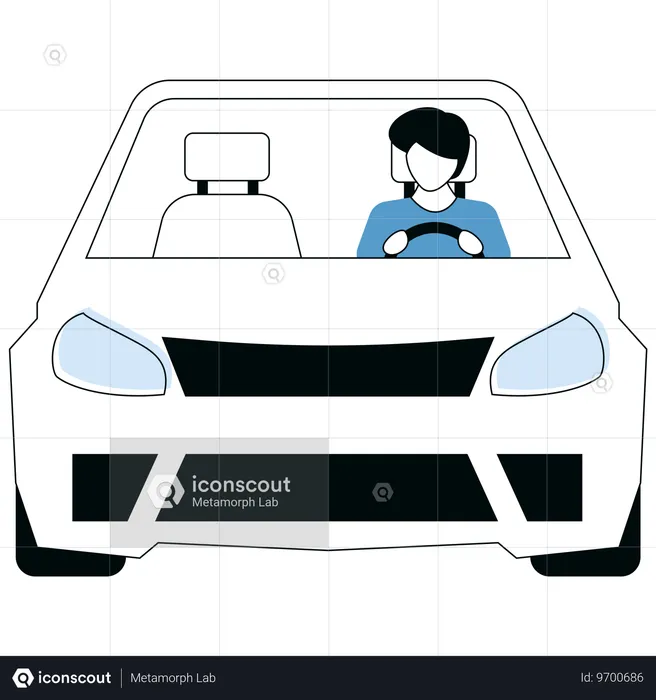 Jeune homme conduisant une voiture  Illustration