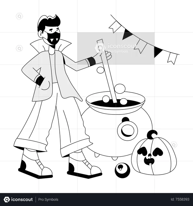 Jeune homme cuisinant de la nourriture pour Halloween  Illustration