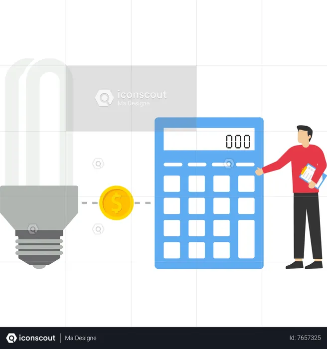 Jeune homme d'affaires calculant la consommation d'énergie à la maison  Illustration