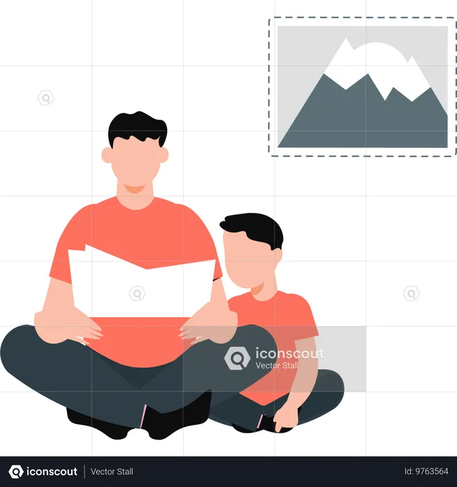 Le jeune homme enseigne à son fils  Illustration