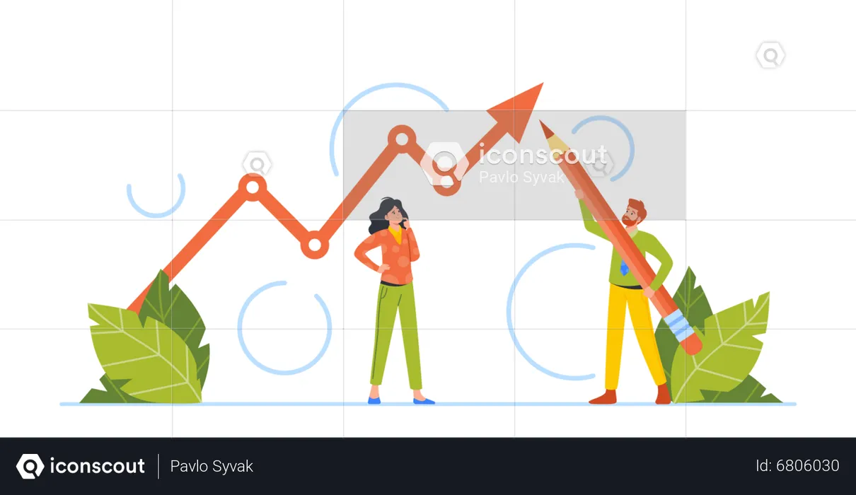 Jeune homme et femme faisant une analyse de croissance  Illustration