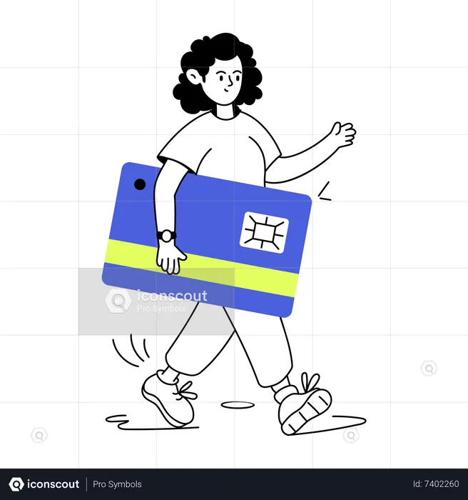 Un jeune homme porte une carte de crédit  Illustration