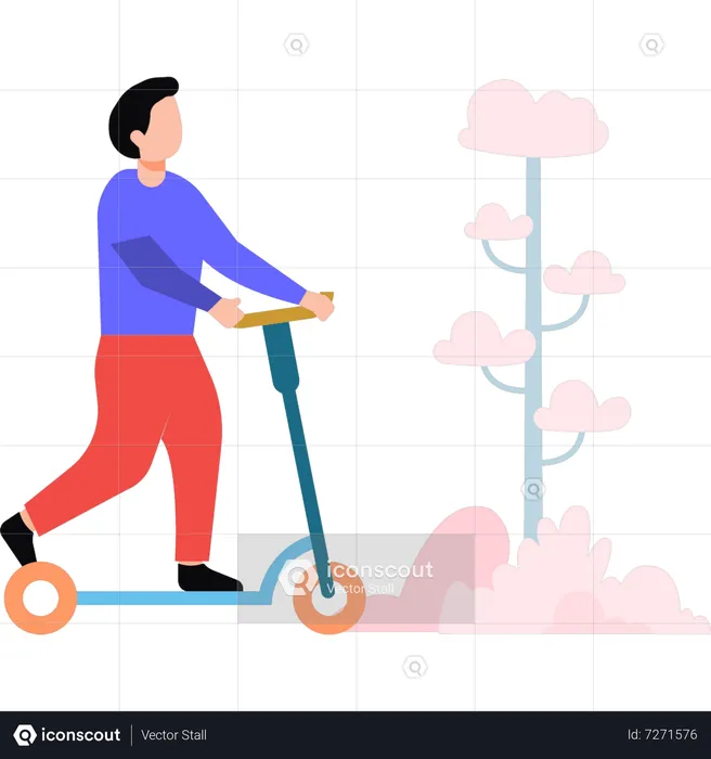 Jeune homme équitation scooter  Illustration