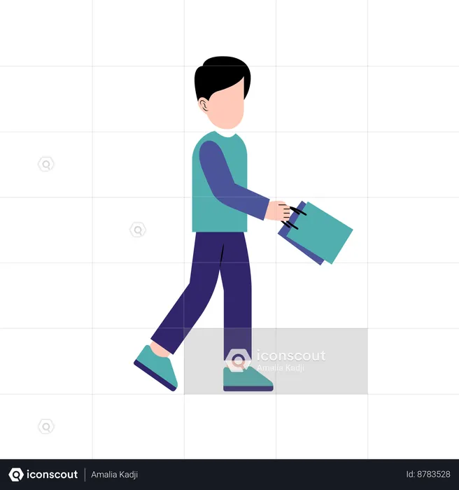 Jeune homme tenant un sac à provisions  Illustration