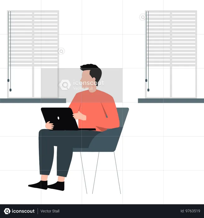 Jeune homme travaillant au bureau  Illustration