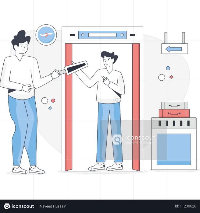 Un jeune homme vérifie la numérisation des portes  Illustration