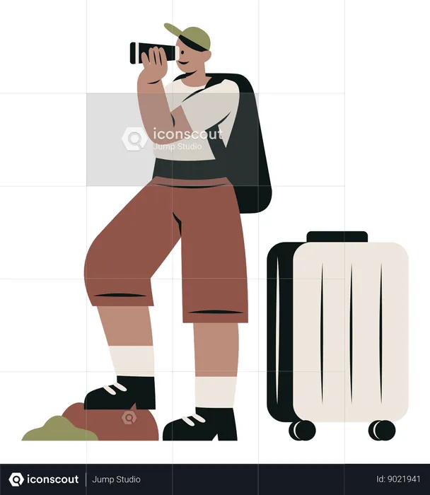 Jeune homme voyageant avec un sac de voyage  Illustration