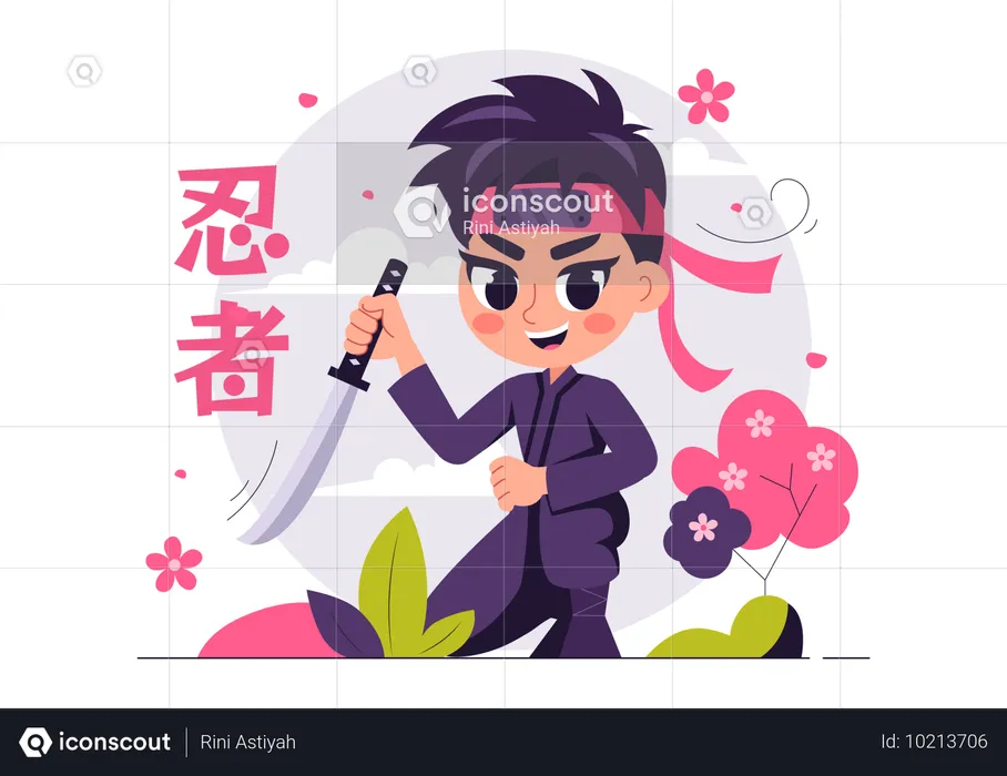 Jeune ninja avec épée  Illustration