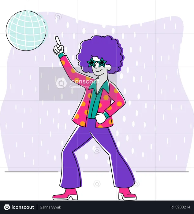 Jeune personnage dansant sur une soirée disco  Illustration