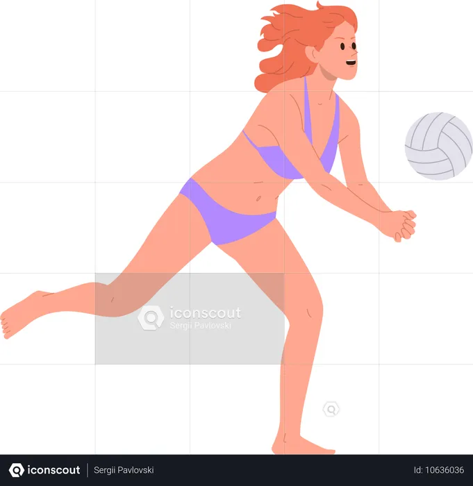 Une jeune touriste frappe une balle en profitant d'un match de beach-volley  Illustration