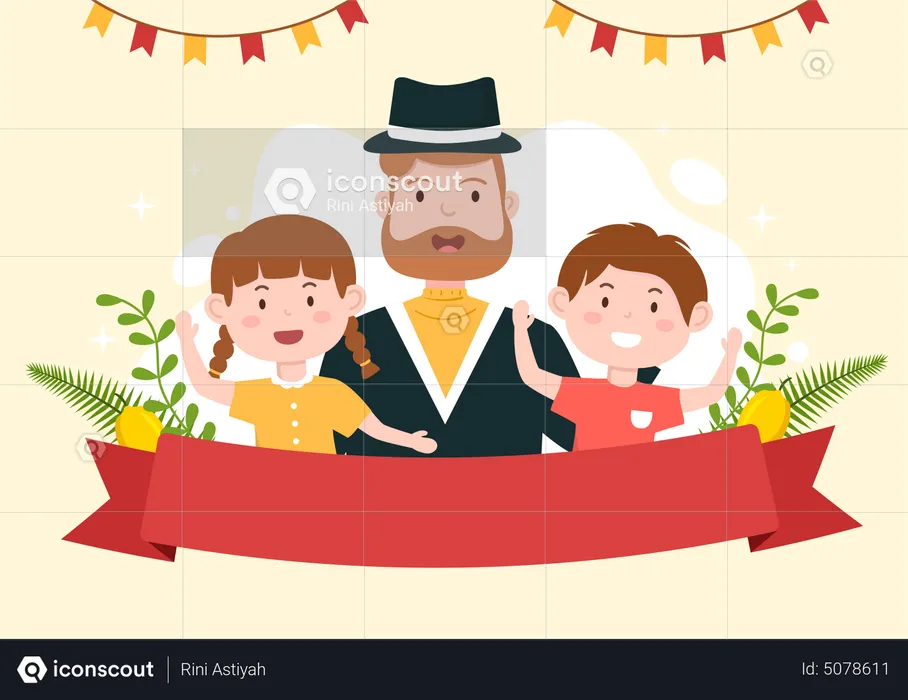Jewish family wishing happy sukkot  Illustration