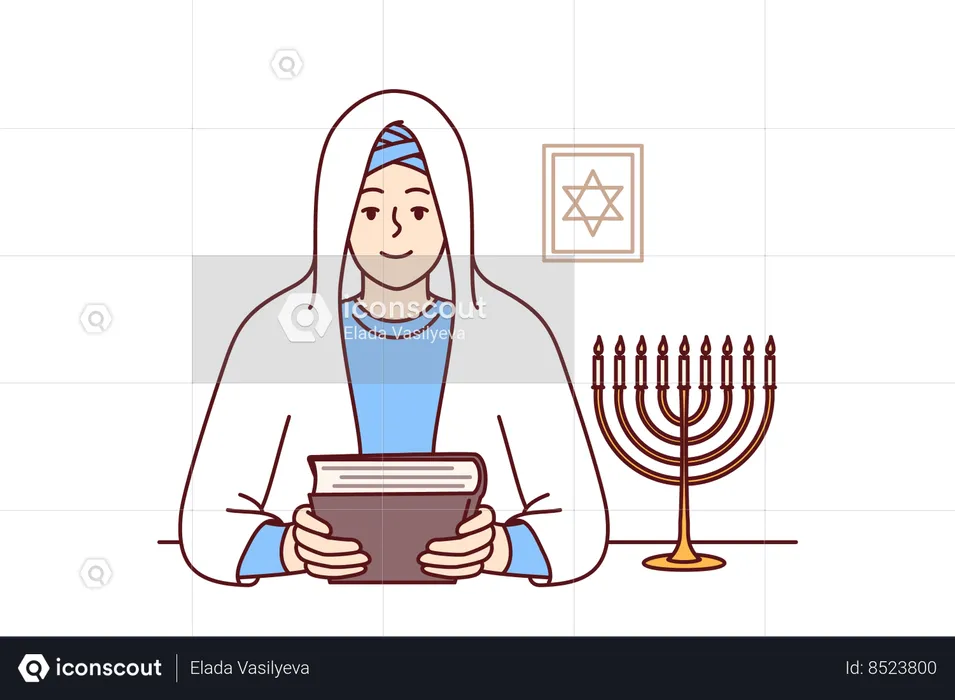 Jewish woman rabbi in white veil  Illustration