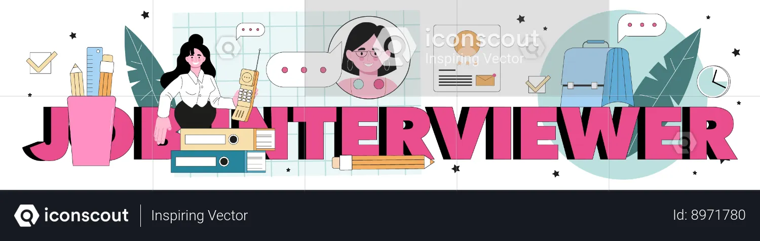 Job interviewer typographic header  Illustration