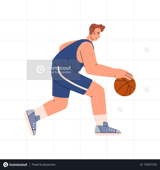 Jogador de basquete driblando bola  Ilustração