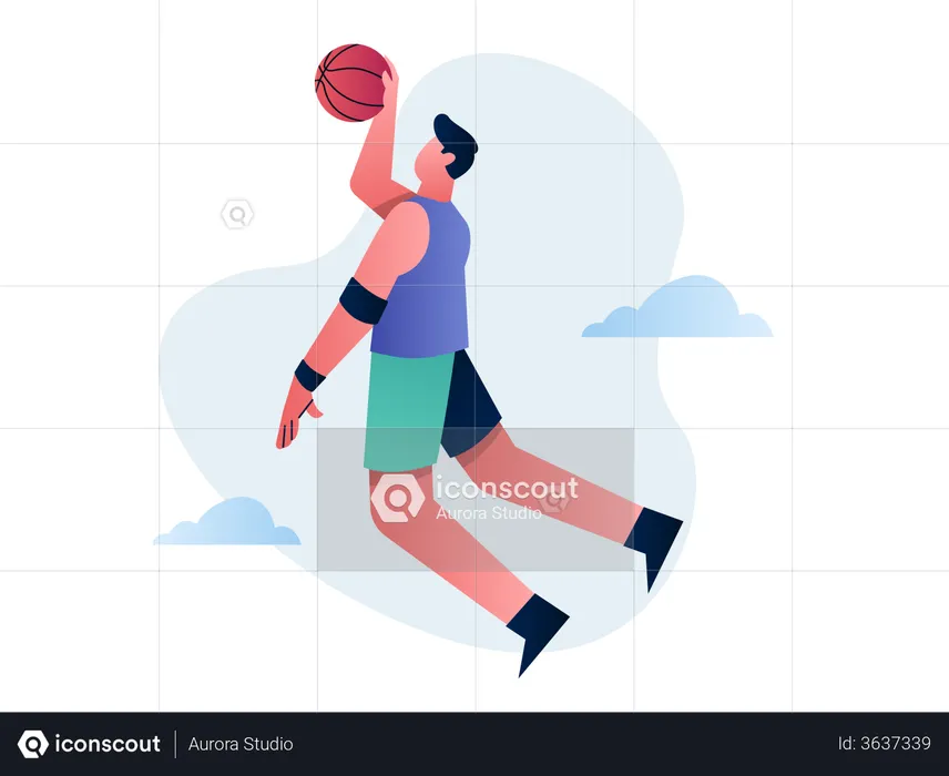 Jogador de basquete acertando o gol  Ilustração