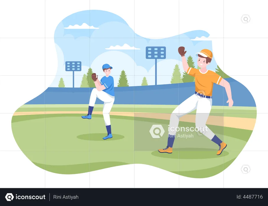 Jogador de beisebol praticando  Ilustração