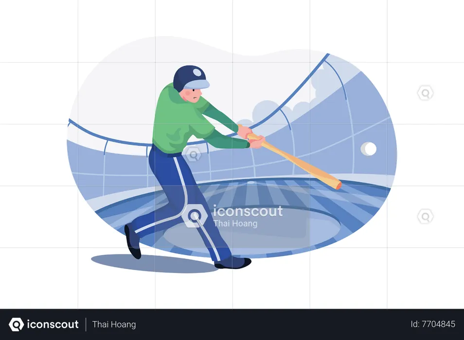 Jogador de beisebol acertando beisebol  Ilustração