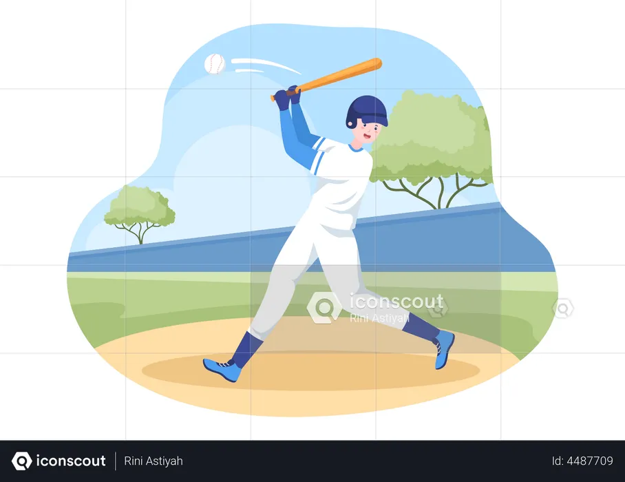 Jogador de beisebol batendo uma bola  Ilustração
