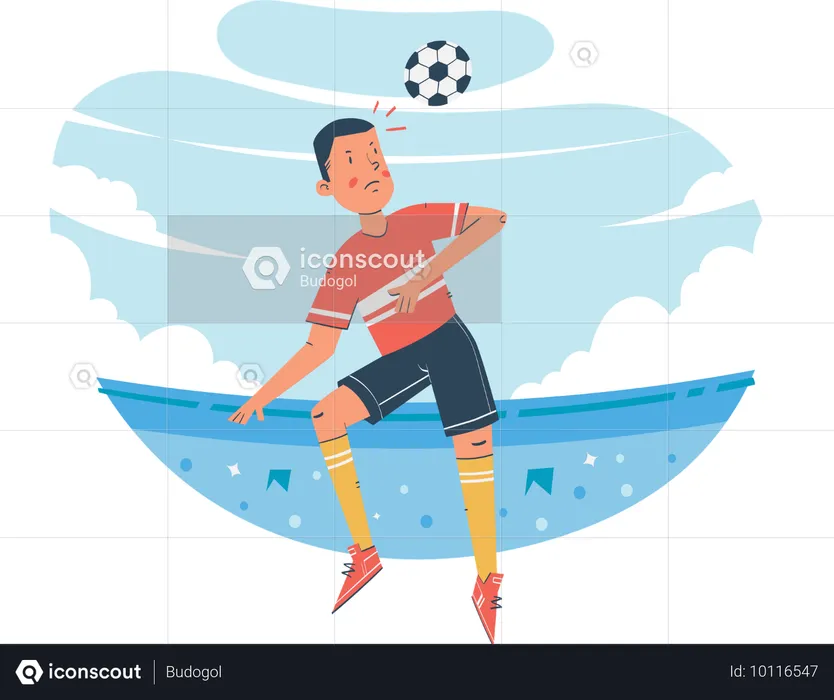 Jogador de futebol cabeceando a bola  Ilustração