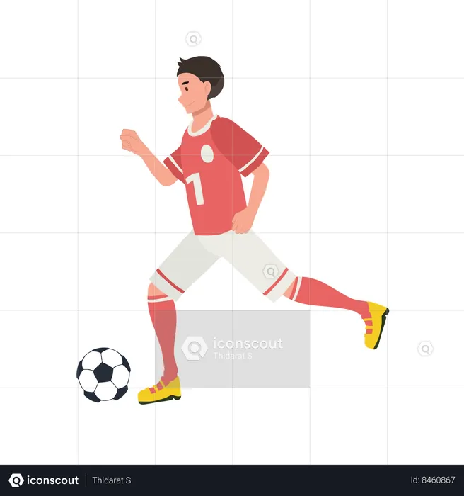 Jogador de futebol correndo com futebol  Ilustração