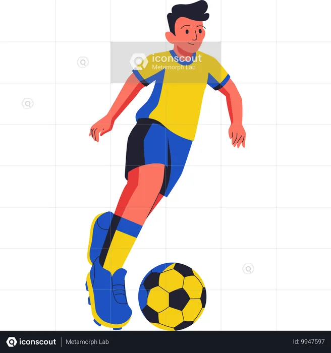 Jogador de futebol driblando bola  Ilustração