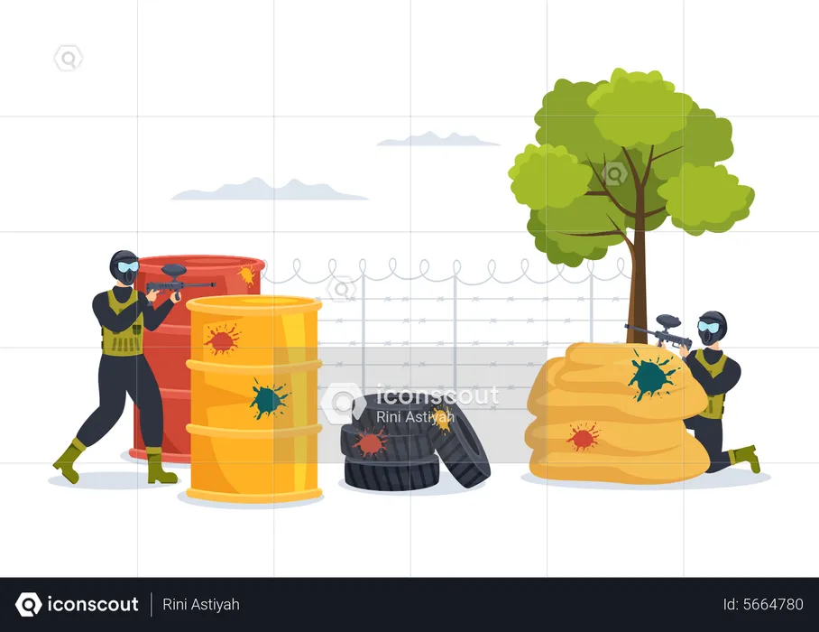 Jogador jogando paintball  Ilustração