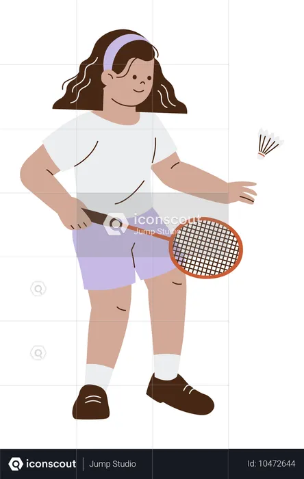 Jogadora de badminton com raquete e peteca  Ilustração