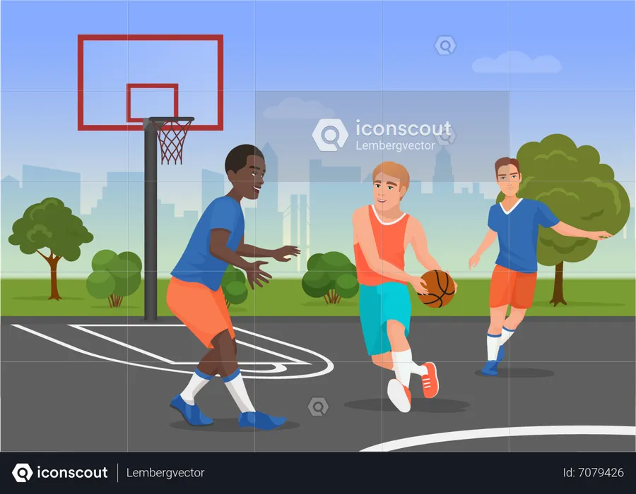 Jogadores de basquete na quadra  Ilustração