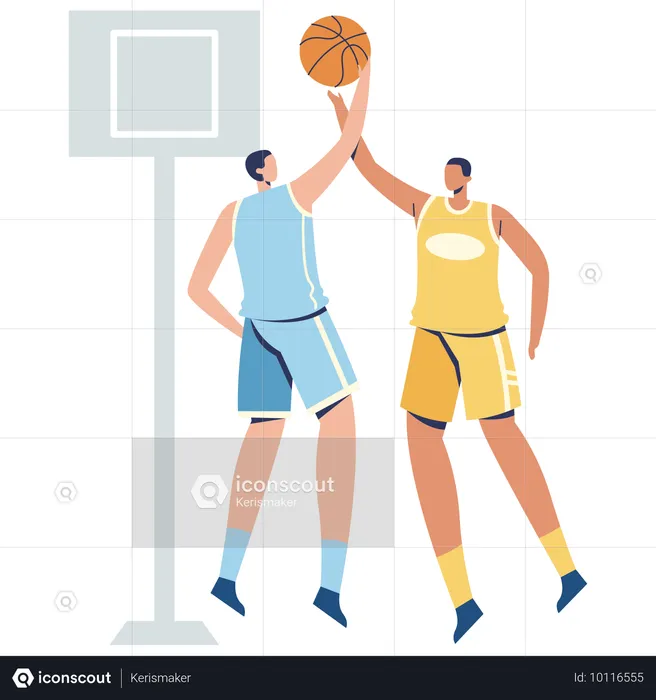 Jogadores de basquete fazendo Jump Ball  Ilustração