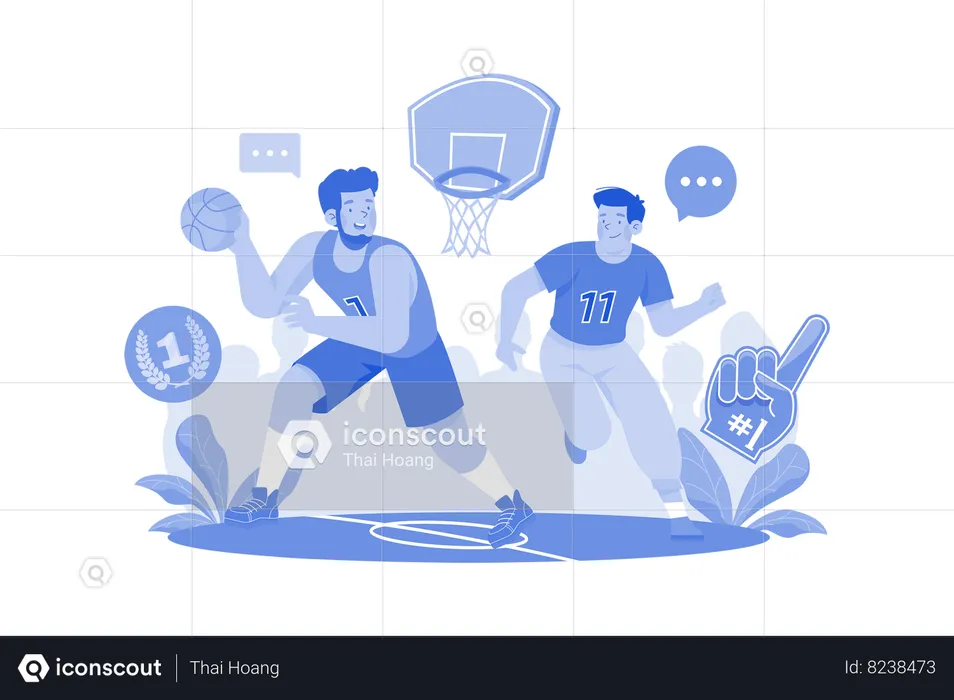 Jogadores de basquete na quadra  Ilustração