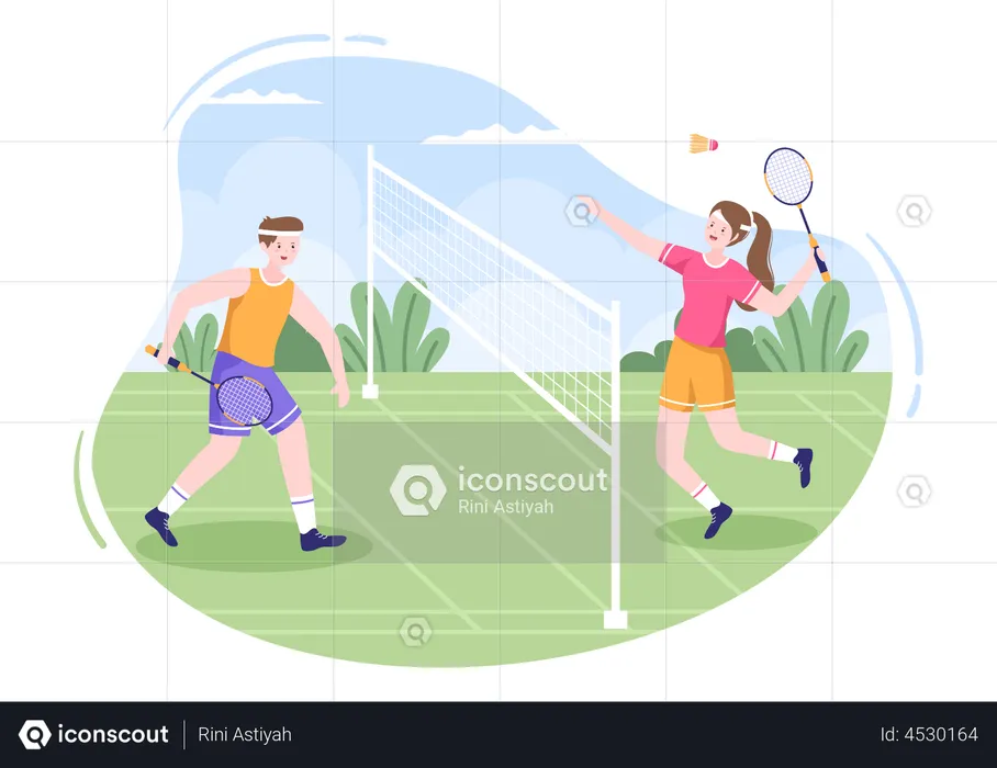 Jogadores jogando badminton  Ilustração