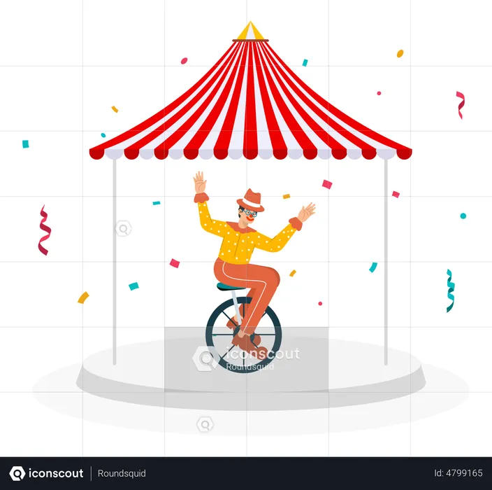 Joker riding one wheel cycle in circus  Illustration