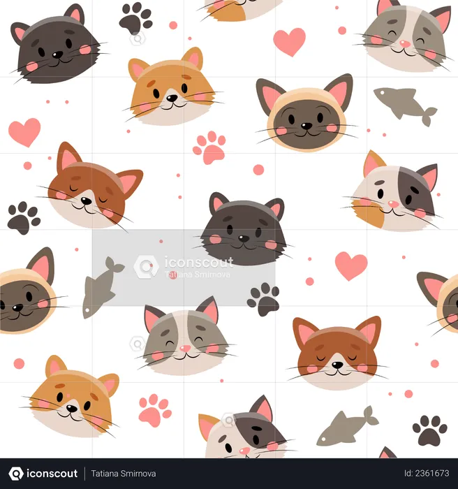 Joli motif de visages d'animaux de compagnie  Illustration