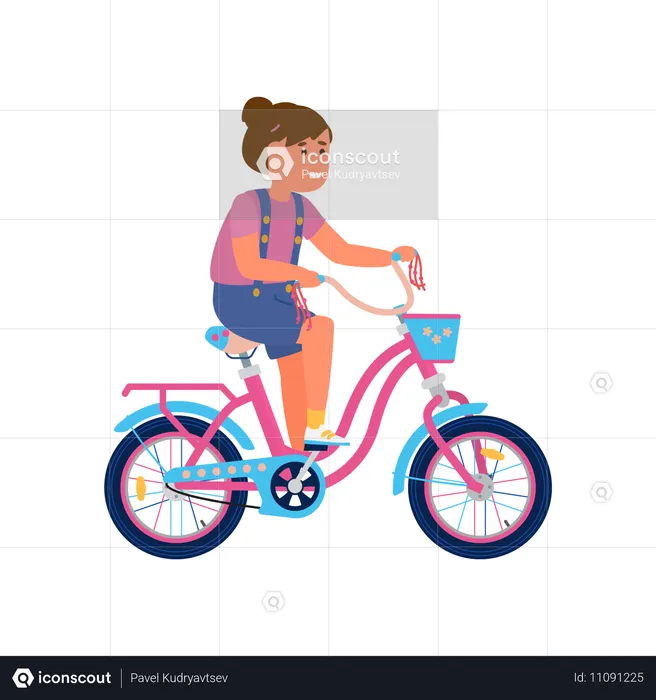 Jolie petite fille faisant du vélo à deux roues  Illustration