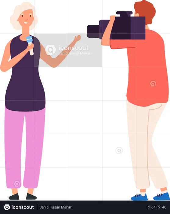 Jornalistas de notícias com cinegrafista  Ilustração