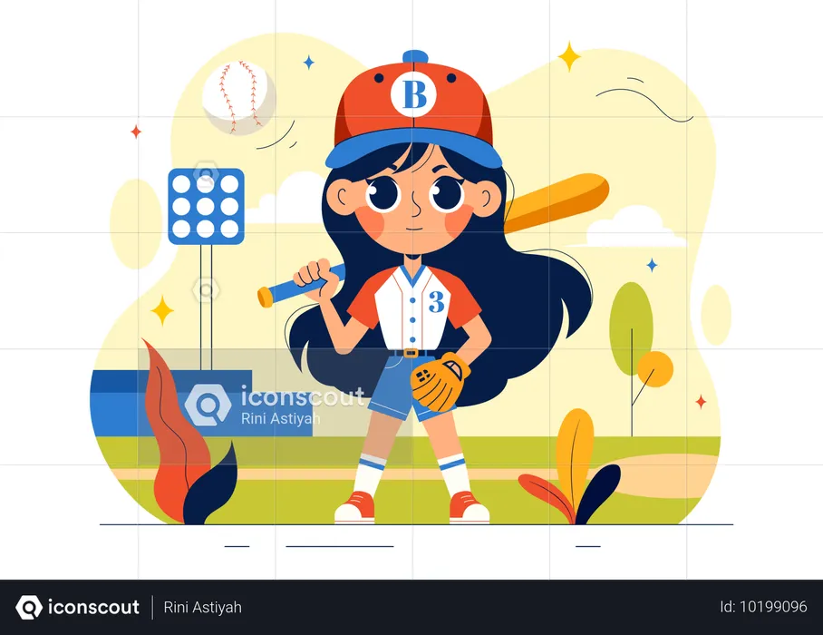 Joueur de baseball debout avec une batte de baseball  Illustration