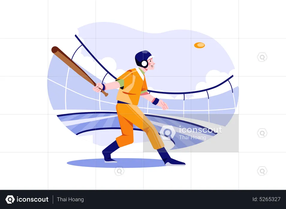 Un joueur de baseball masculin a frappé la balle à l'aide d'une batte  Illustration