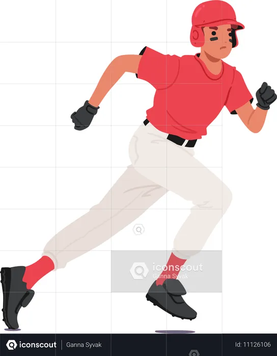 Personnage de joueur de baseball en uniforme rouge en train de courir  Illustration