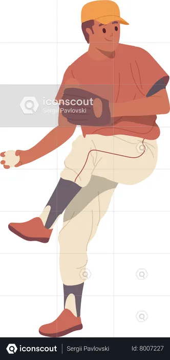 Joueur de baseball portant l'uniforme et passant la balle  Illustration