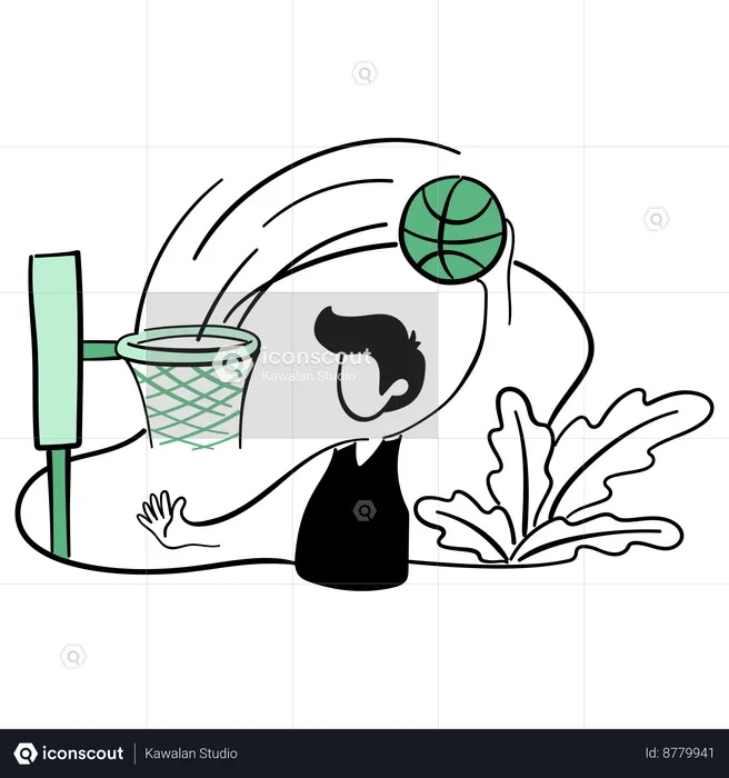 Un basketteur a frappé un basket-ball  Illustration