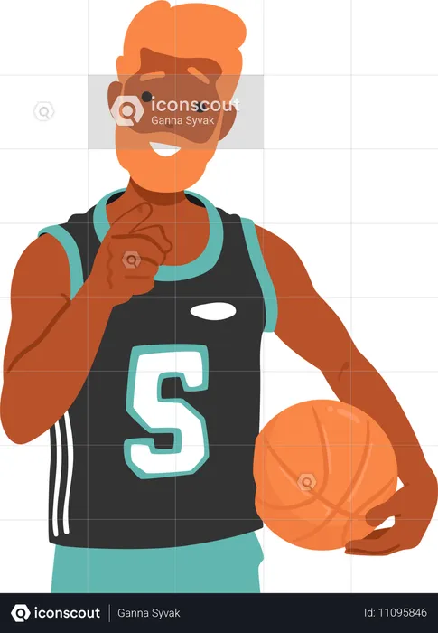 Personnage de joueur de basket-ball avec un ballon dans sa main  Illustration