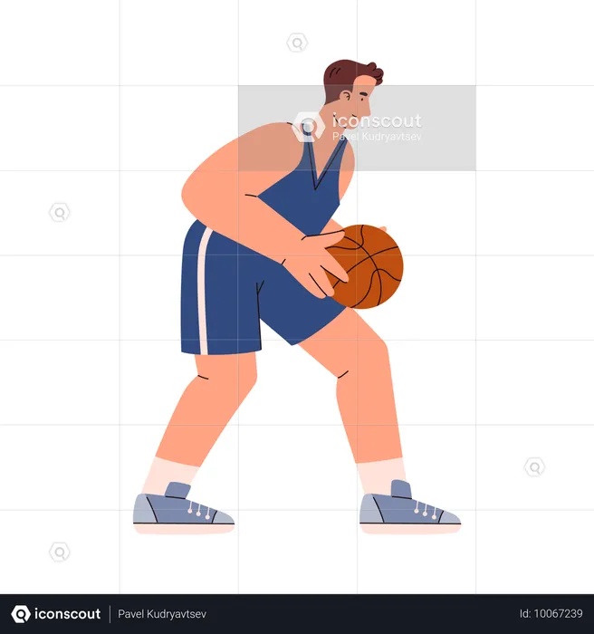 Joueur de basket-ball en pied effectuant un lancer de balle  Illustration