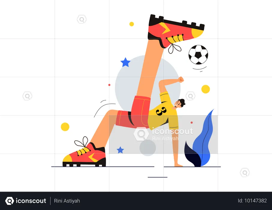 Un joueur de football frappe un ballon de football  Illustration